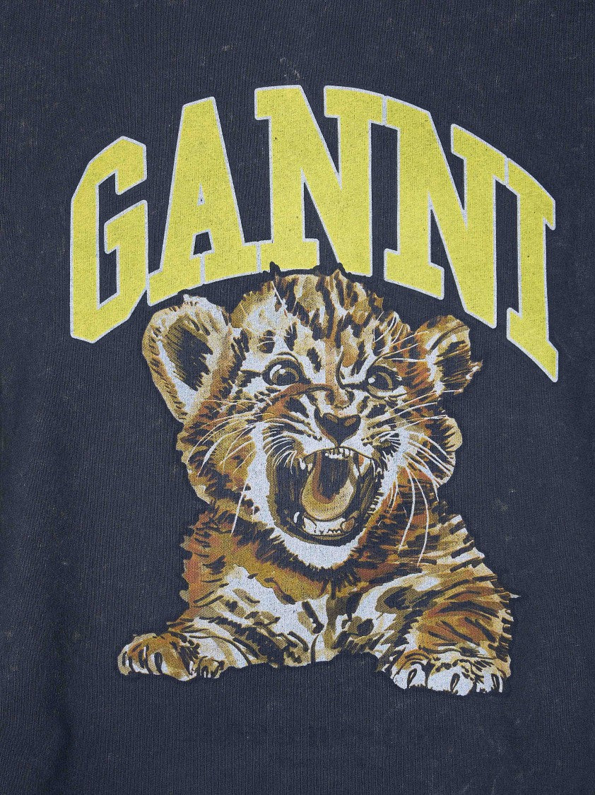 Ganni Relaxed Fit Black Graphic Long-Sleeve T-Shirt
