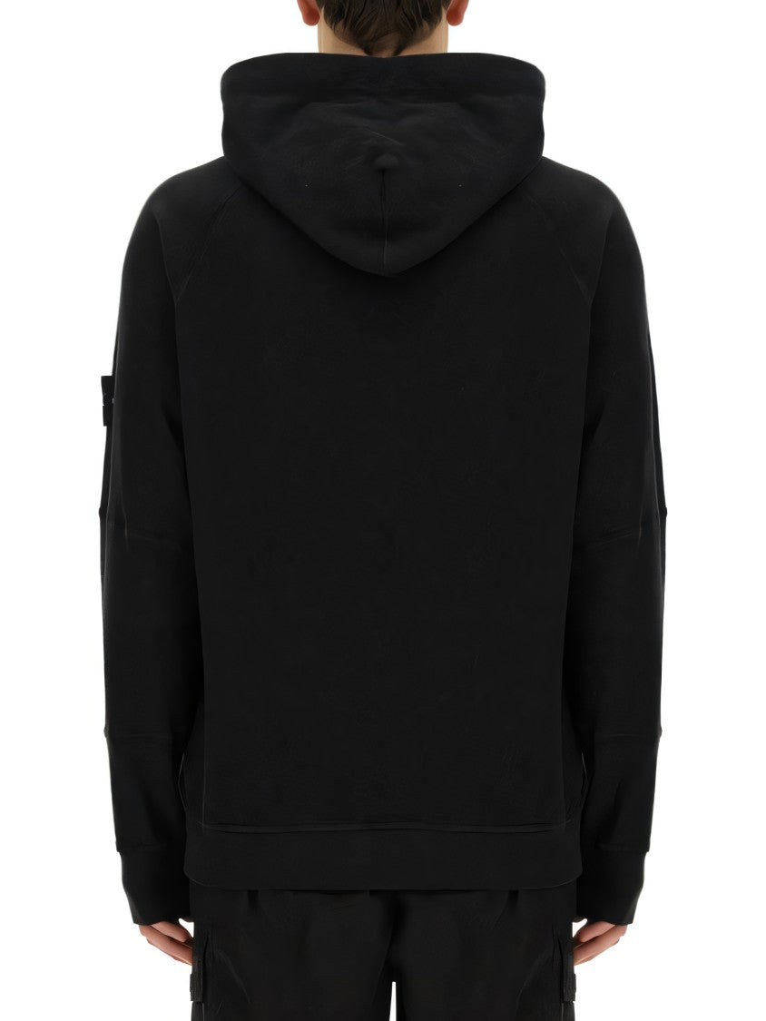 Stone Island Classic Black Hoodie With Distinctive Sleeve Logo