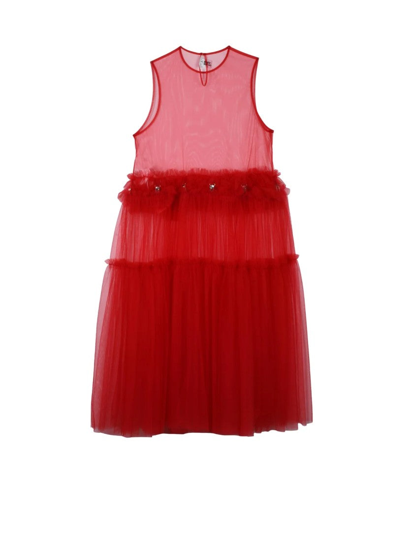 C.Des Garçons X Noir Kei Red Transformative Oversized Tulle Mini Dress