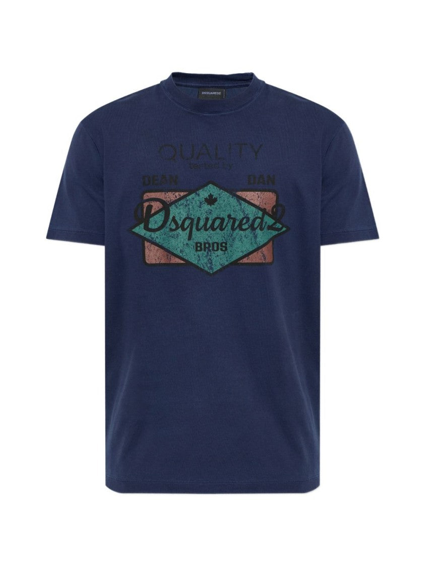 Dsquared2 Blue Distressed Front Graphic Crew Neck T-Shirt