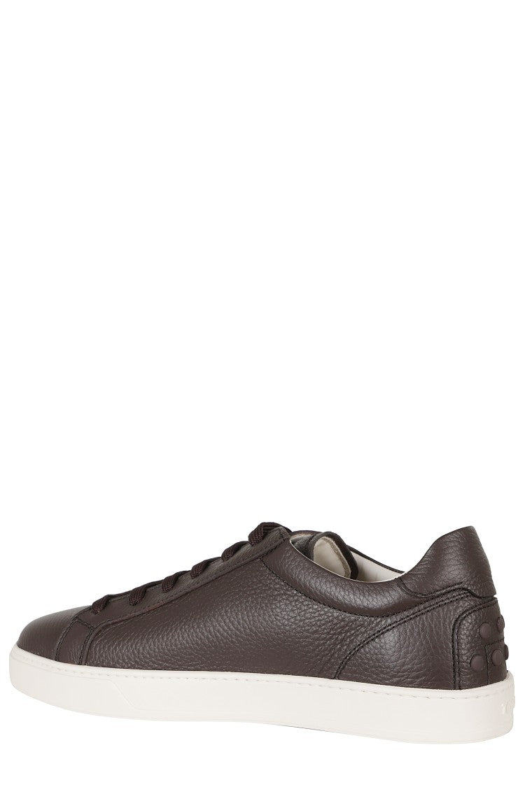 Tod's Brown Embossed Logo Laces Rubber Sole Leather Sneakers