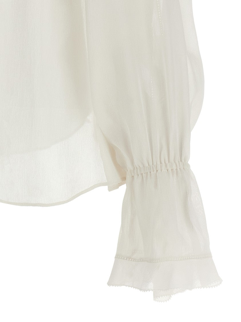 Alberta Ferretti Crêponne Silk Blouse With Ruffled Details And Drawstring Closure
