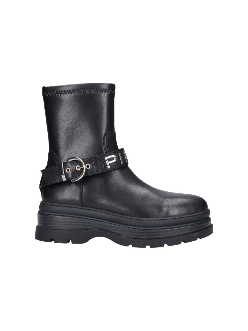 Pinko Black Eva 01 Buckle Leather Boots