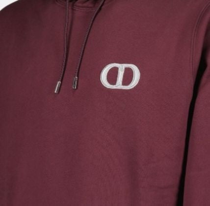 Christian Dior Deep Burgundy Cotton Hoodie With Kangaroo Pocket And Embroidered Logo