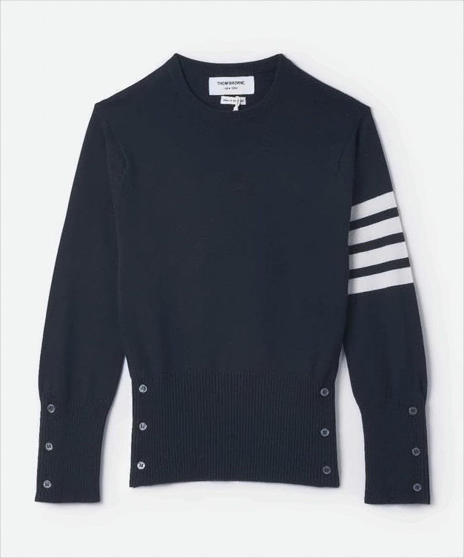 Thom Browne Cashmere Knit Sweater With Classic Crew Neck And Signature Stripes