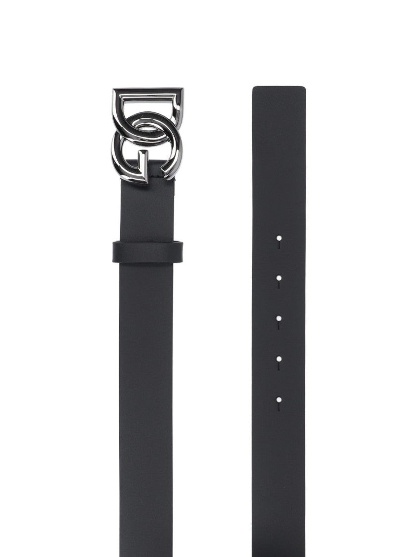 Dolce & Gabbana Black Calf Leather Logo Belt