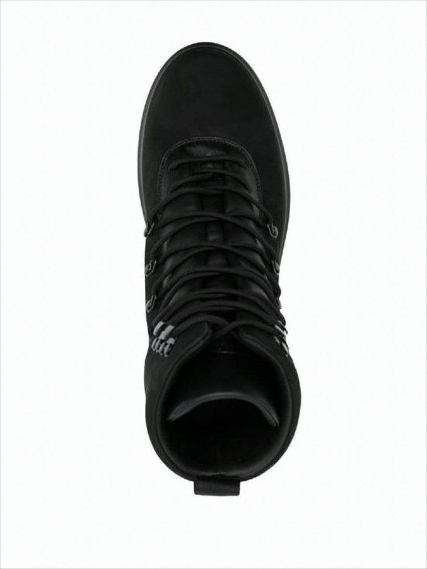 Stone Island High-Top Leather Boots With Design And Elevated Sole