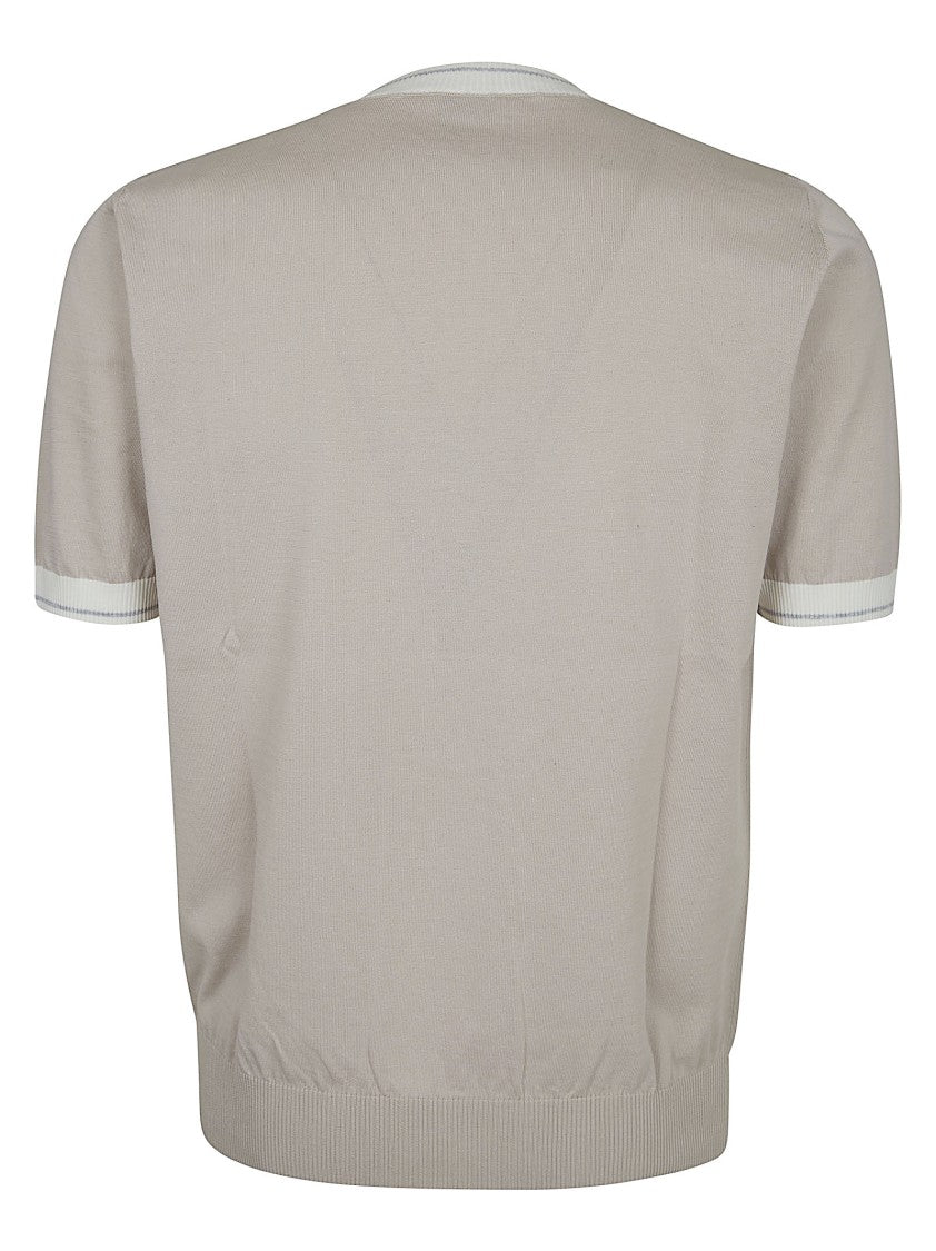 Eleventy Cotton Jersey T-Shirt With Contrasting Knit Collar And Cuffs