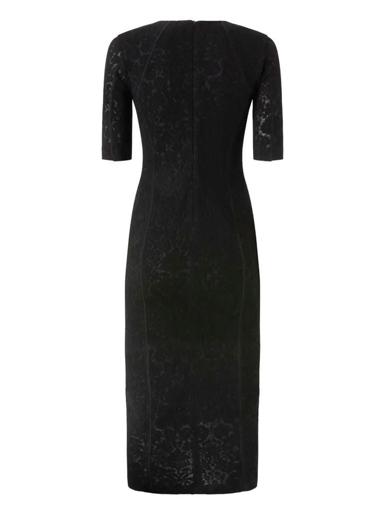 Pinko Fitted Black Midi Dress With Textured Fabric And Vertical Seam Lines