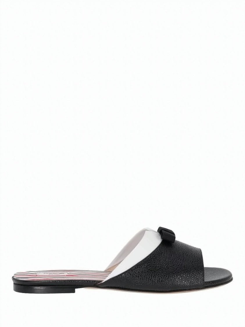Thom Browne Open-Toe Calf Leather Mules With Bow Detail