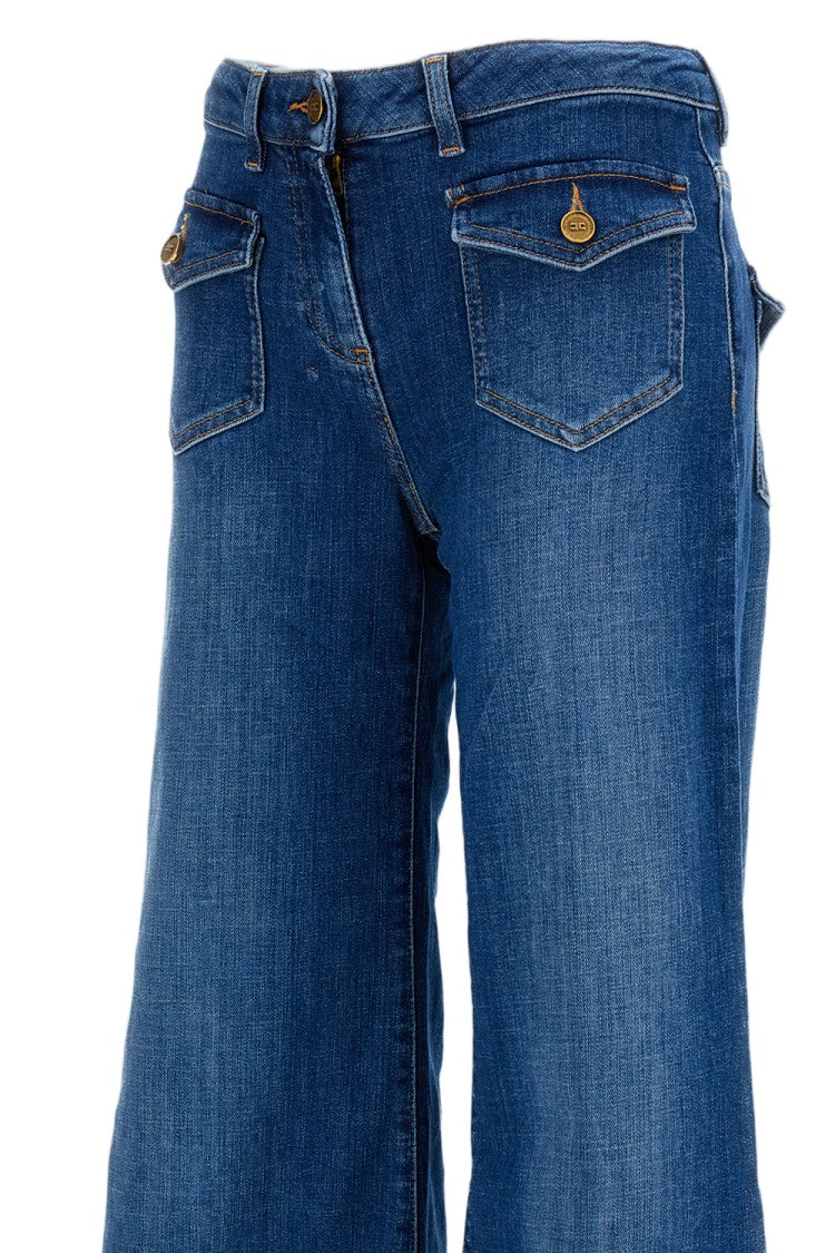 Elisabetta Franchi Blue Stretch Denim Palazzo Wide-Leg Jeans