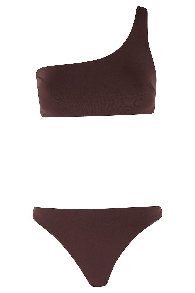 Federica Tosi Eggplant One-Shoulder Minimal-Cut Nylon Bikini
