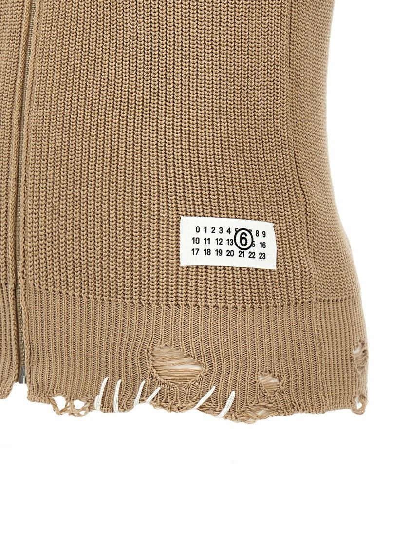Mm6 By Maison Margiela Destroyed Cotton Knit Vest With High Neck
