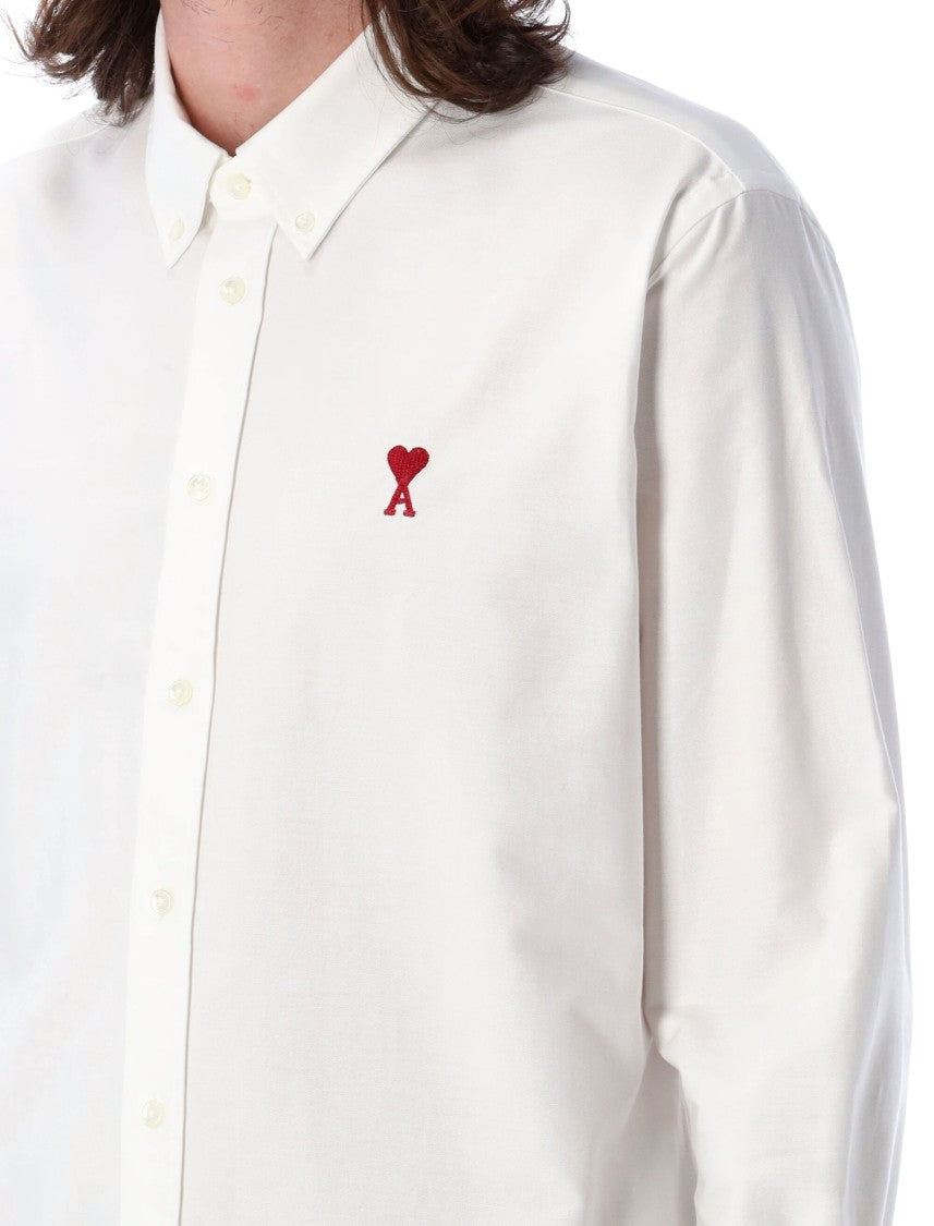 Ami Paris Ami De Coeur Embroidered Cotton Button-Down Shirt