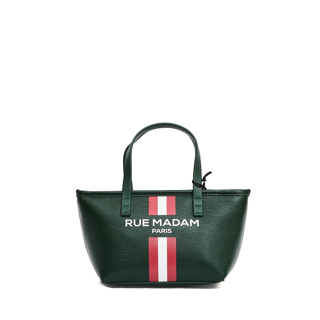 Rue Madame Compact Mini Shopping Bag In Green Leather With Striped Accents