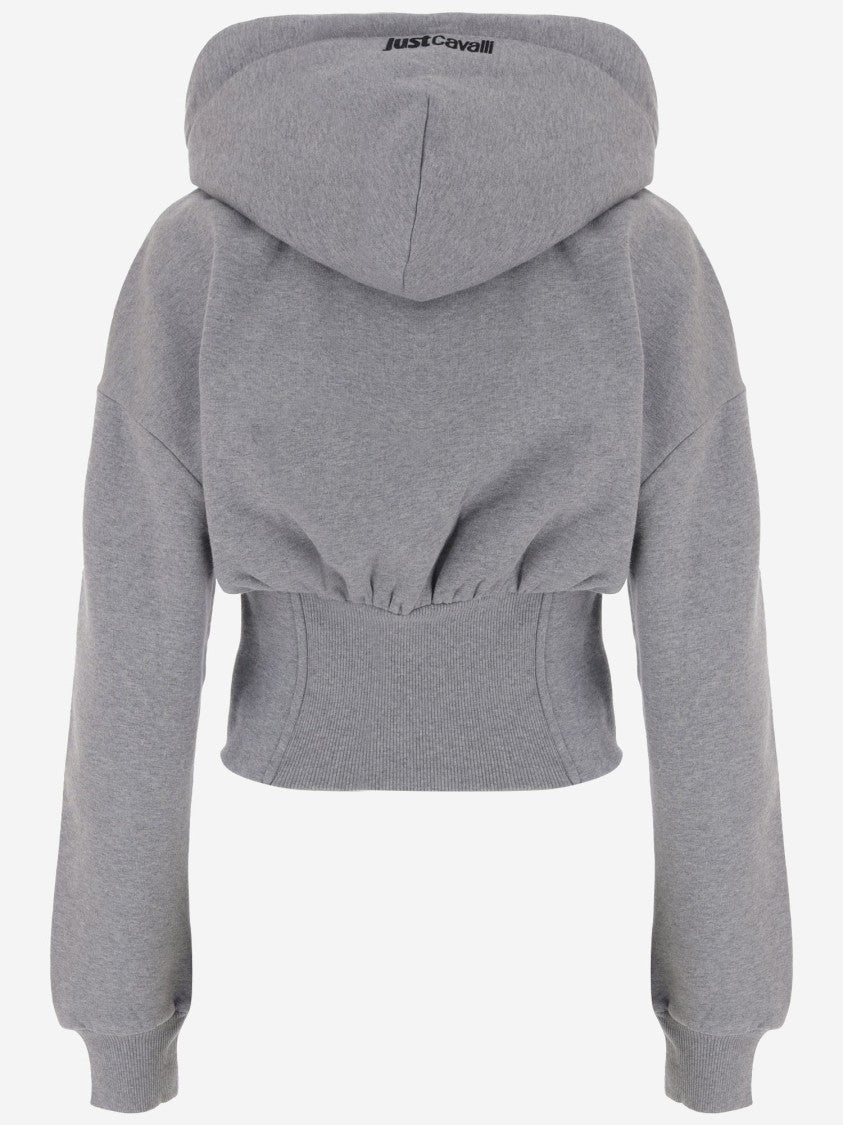 Just Cavalli Medium-Gray Cotton Sweatshirt With Zip Closure And Gathered Waist Detail