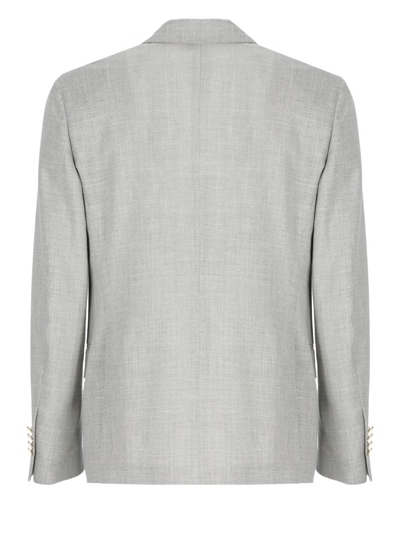 Lardini Grey Wool Silk, Linen And Wool Jacket