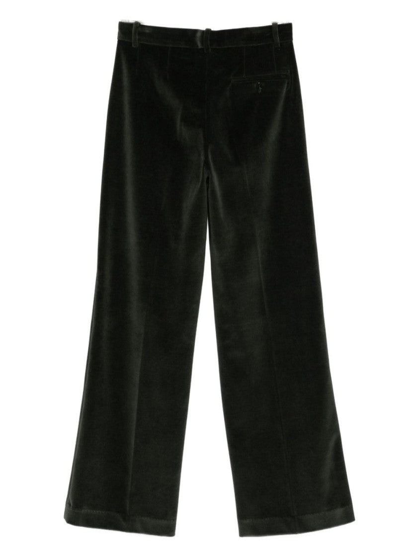 Circolo 1901 Wide-Leg Trousers In Rich Green Velvet Finish