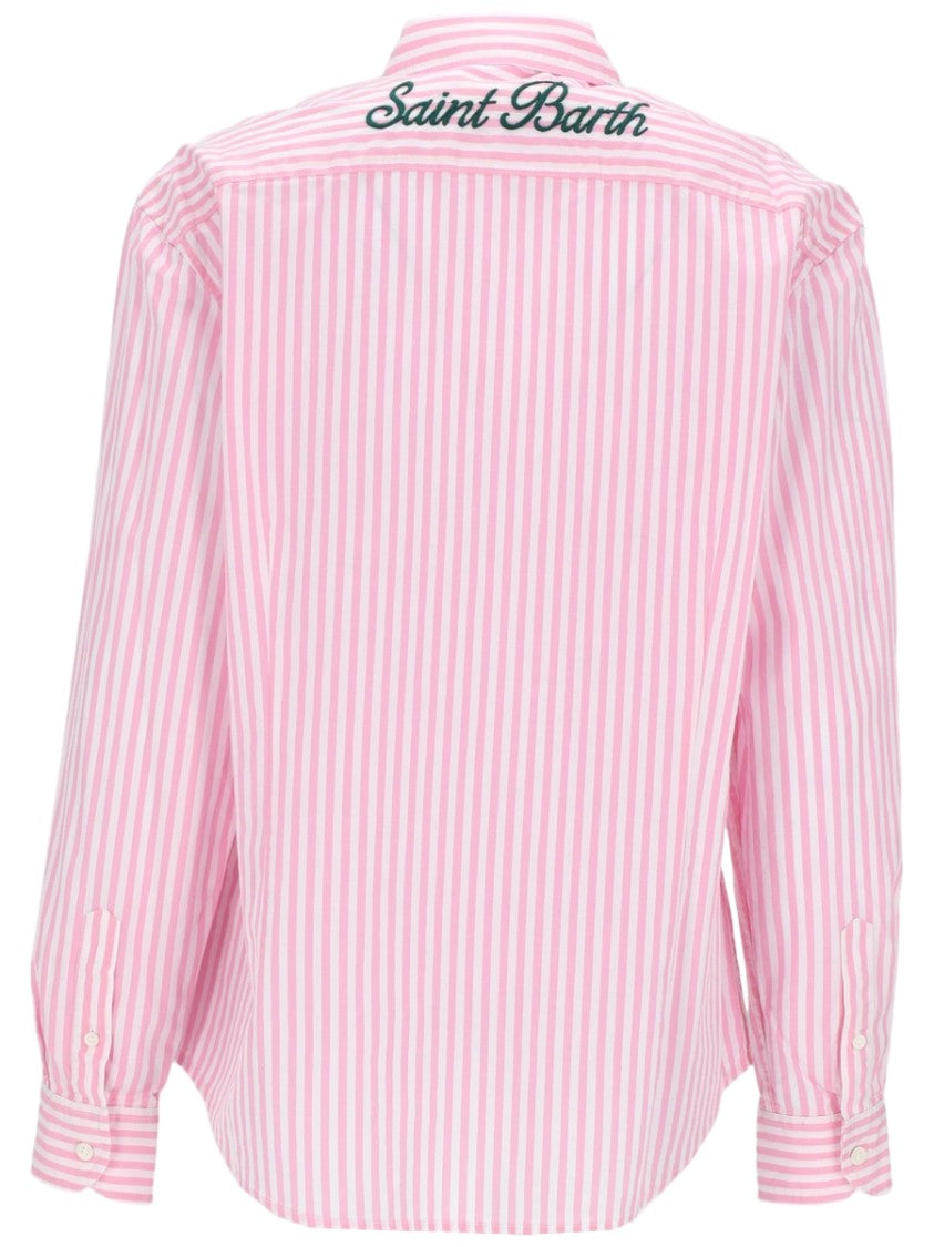 Mc2 Saint Barth Pink Striped Cotton Embroidered Shirt