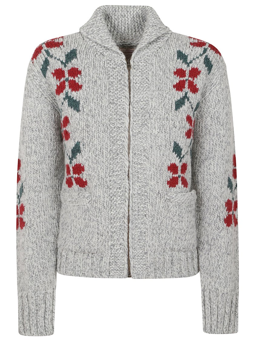 Filson Floral Jacquard Wool Cardigan With Zip Closure And Patch Pockets