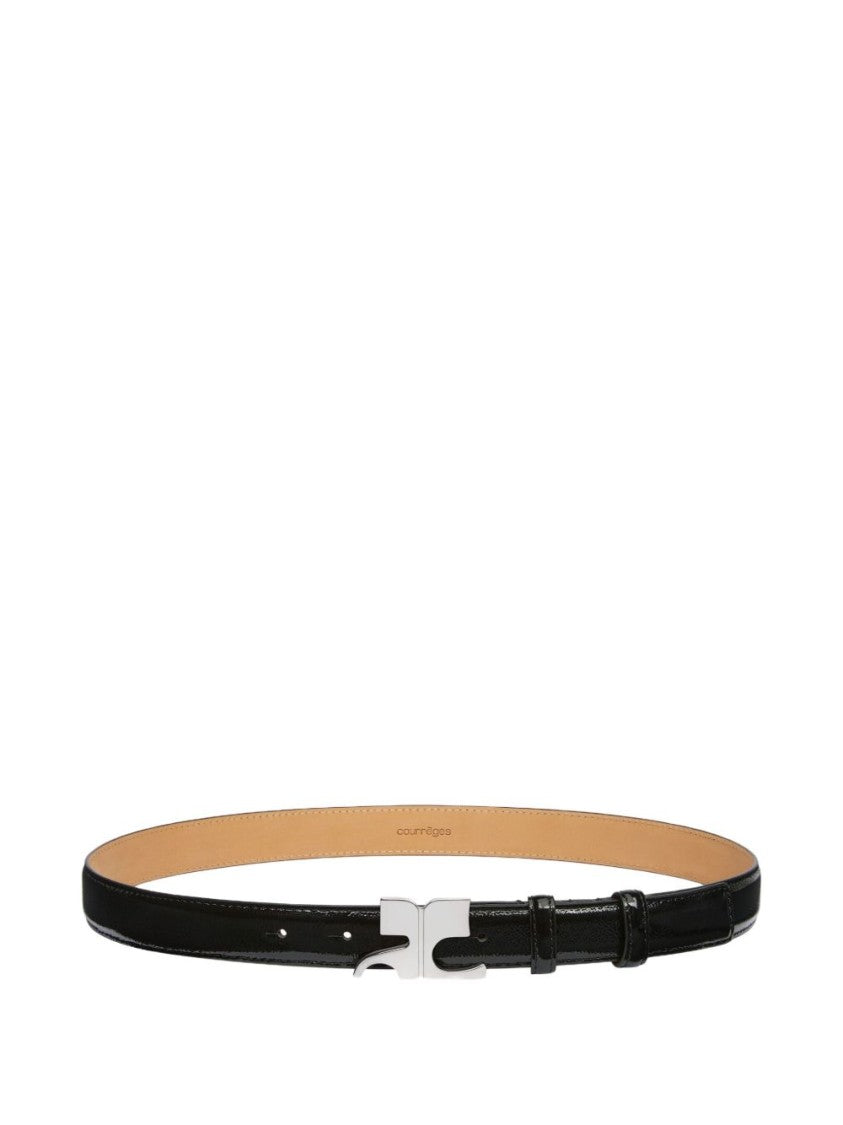 Courrèges Glossy Black Vitello Leather Belt