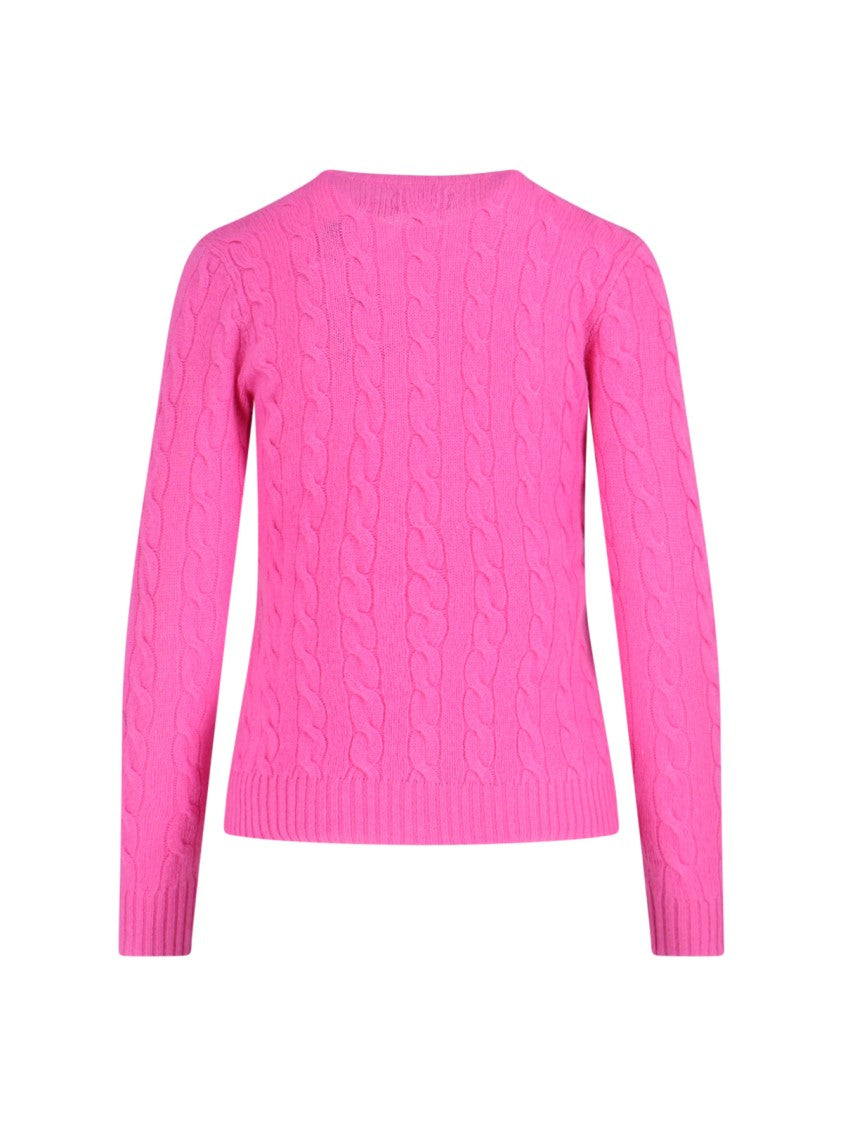 Polo Ralph Lauren Cable-Knit Sweater With Blue Logo Embroidery