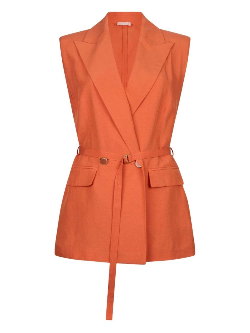 Liu Jo Tailored Orange Knit Jacket With Belted Waist
