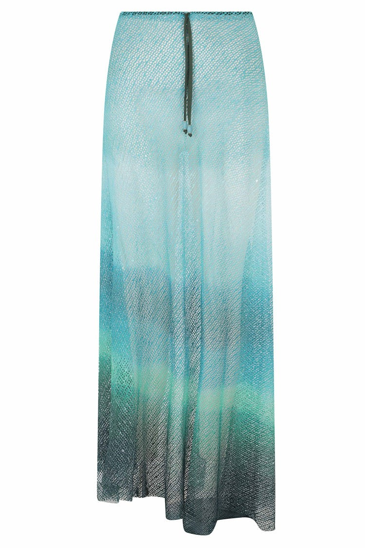Pin-Up Light Blue Tie Dye Gauze Drawstring Polyamide Midi Skirt