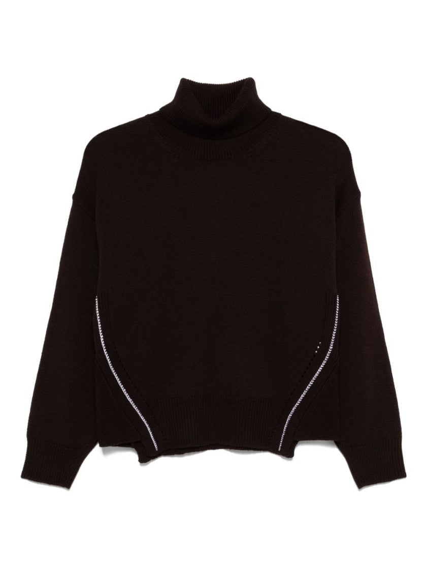 Alpha Studio High Neck Brown Merino Wool Sweater