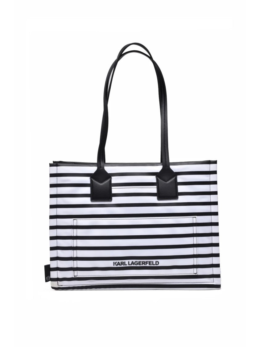 Karl Lagerfeld Black White Stripe Ikon Nylon Tote Bag