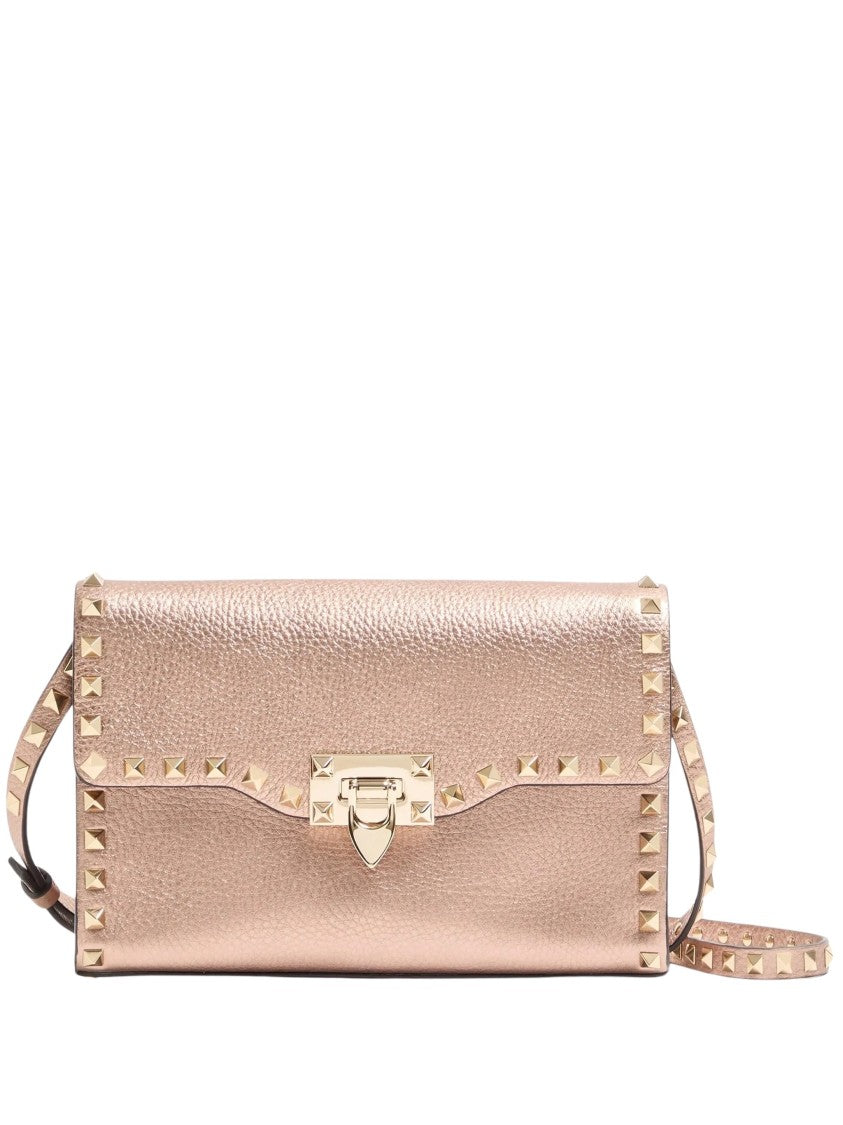 Valentino Pyramid Stud Metallic Textured Shoulder Bag