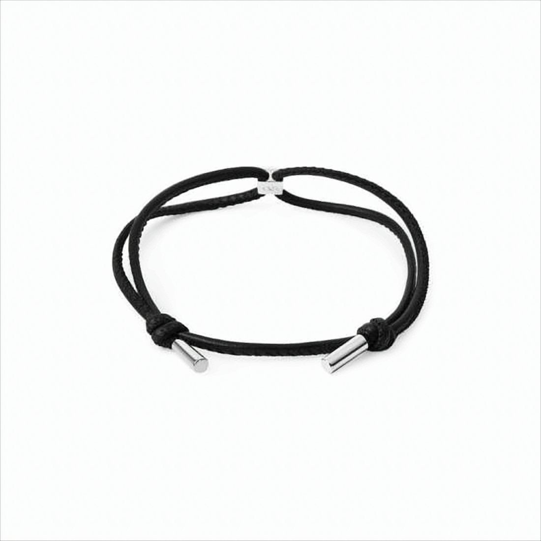 Valentino Garavani Black Leather Cord Bracelet With Pyramid-Shaped Stud