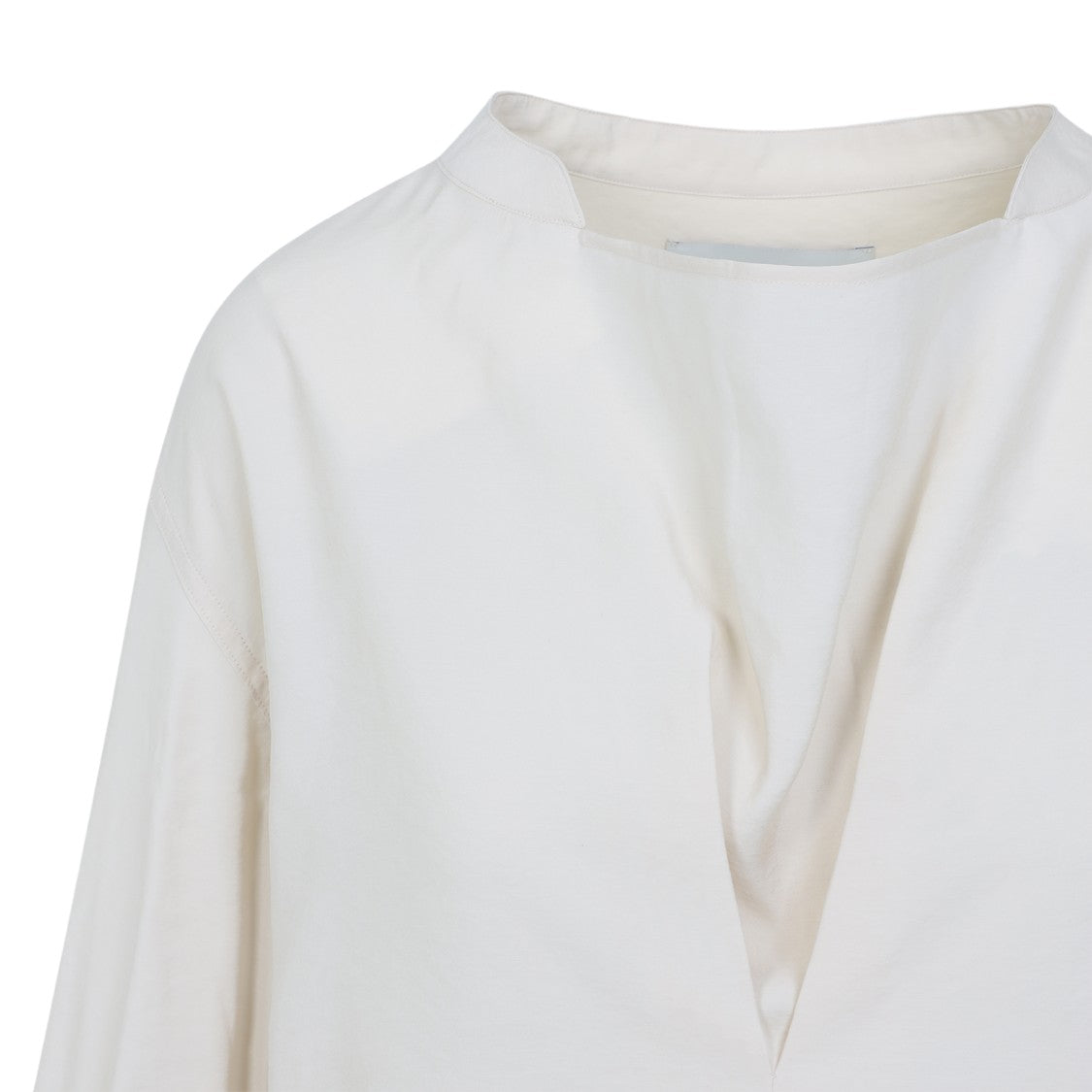 Studio Nicholson Long-Sleeved White Top With Deep V-Neckline And Pleat Detail