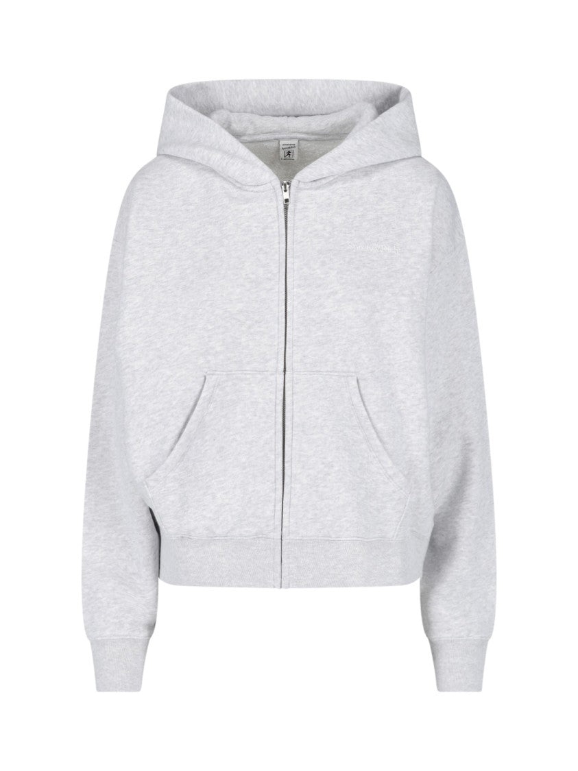 Sporty And Rich Grey Cropped Zip-Up Cotton-Blend Hoodie