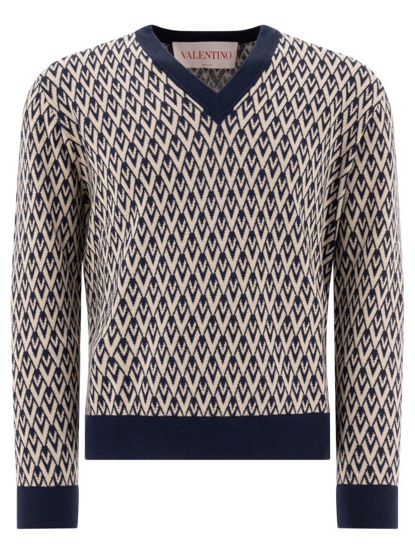 Valentino Geometric Zigzag Knitwear With V-Neck Design