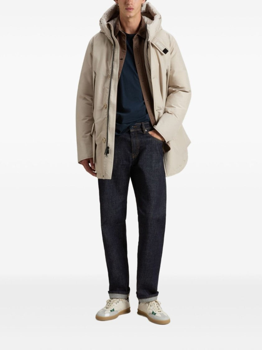 Woolrich Dove Grey Padded Parka With Hooded Neck