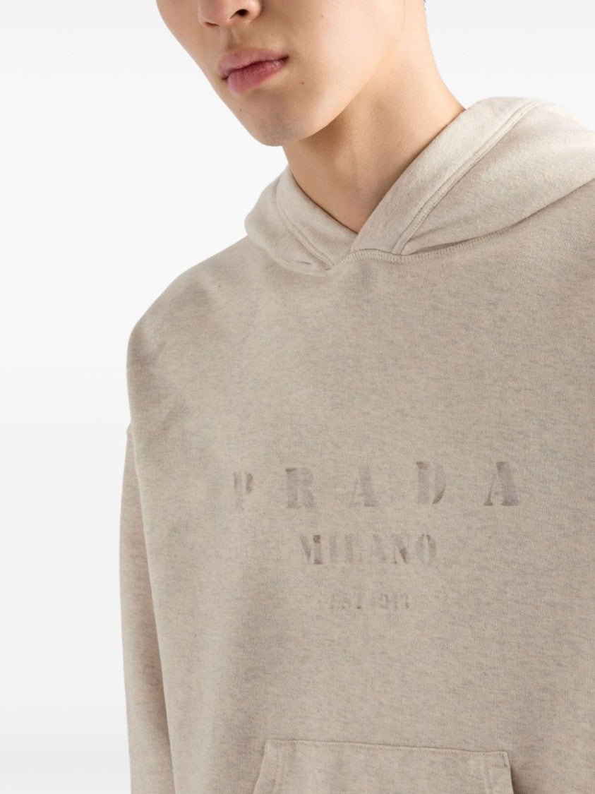 Prada Boxy-Fit Cotton Fleece Hoodie With Ribbed Details