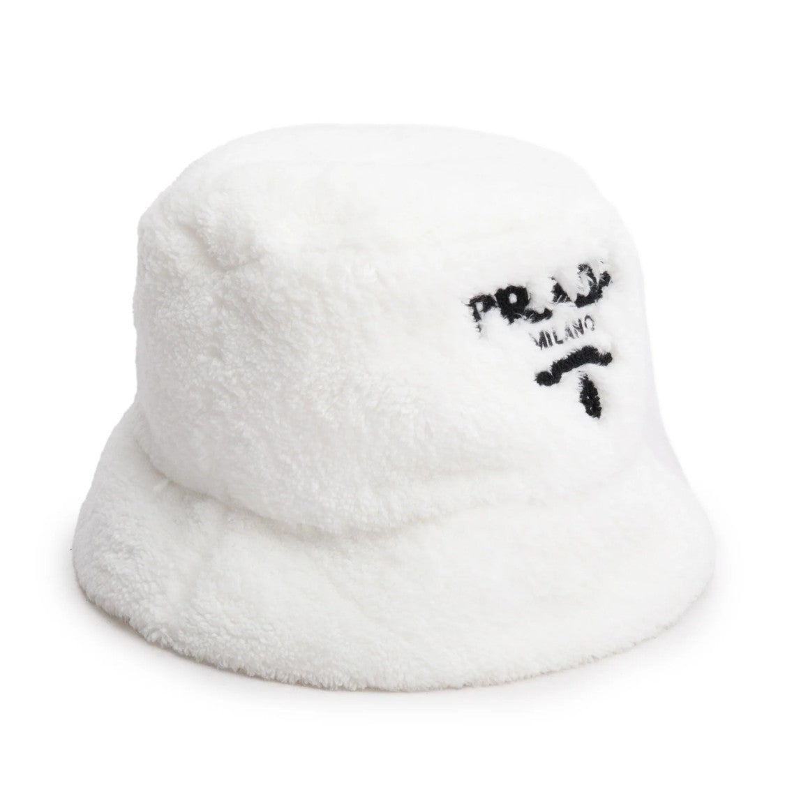 Prada Soft Sherpa Bucket Hat With Embroidered Triangular Logo