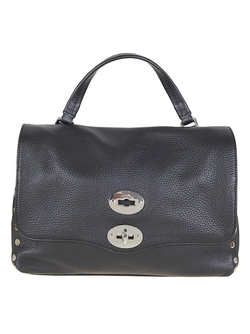 Zanellato Structured Calfskin Handbag With Double Twist Lock And Steel-Colored Studs