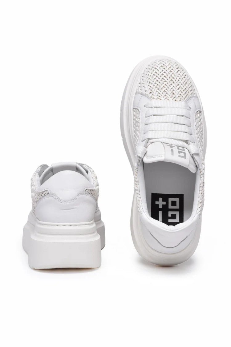 Gio + Leather Wedge Sneakers - White