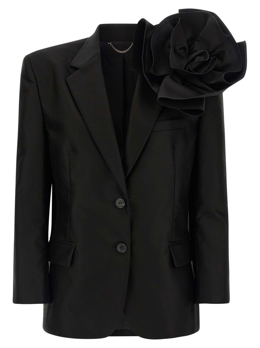 Magda Butrym Single-Breasted Cotton Blazer With Removable Flower Brooch