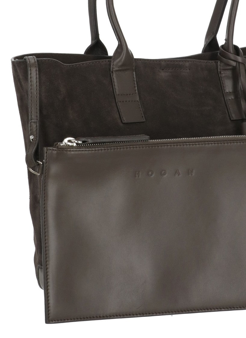 Hogan Rich Brown Suede Leather Shoulder Bag