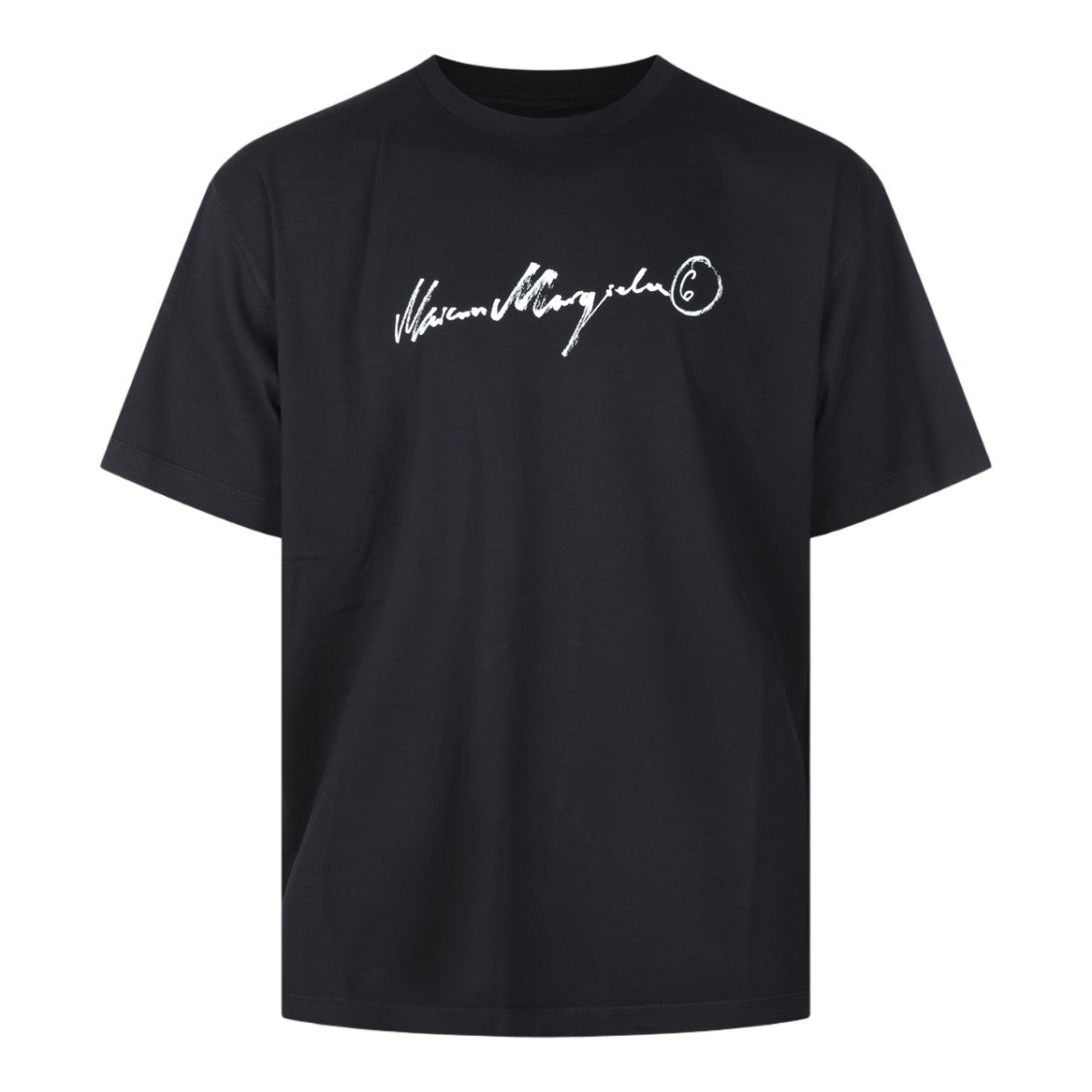 Mm6 By Maison Margiela Relaxed Fit Black T-Shirt With Handwritten Logo