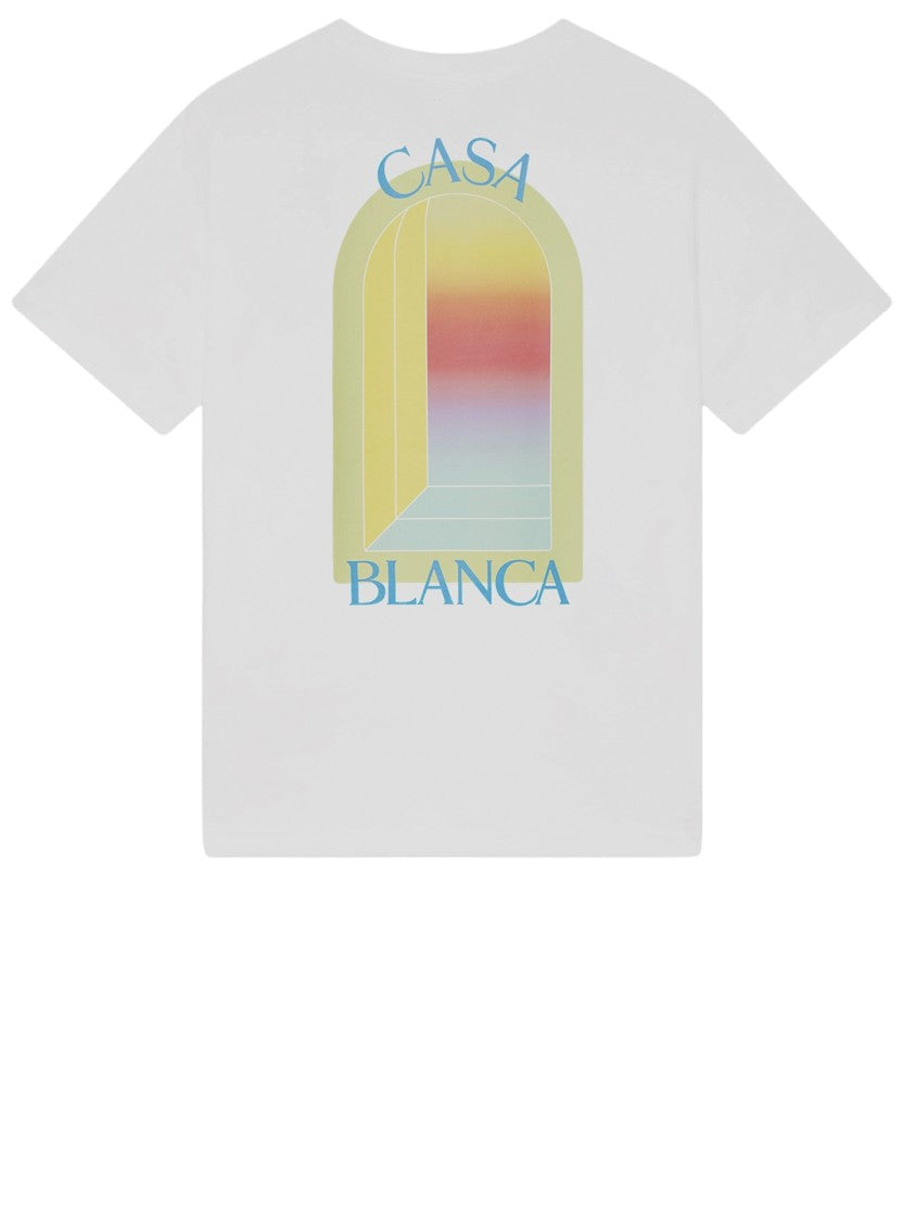 Casablanca Cotton T-Shirt With Dual Logo Print In Pastel Gradient