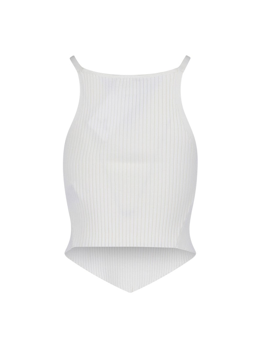 Courrèges Ribbed White Tank Top With Pointed Hem