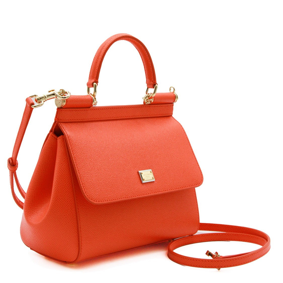 Dolce & Gabbana Sicily Small Top Handle Bag In Vibrant Orange Leather