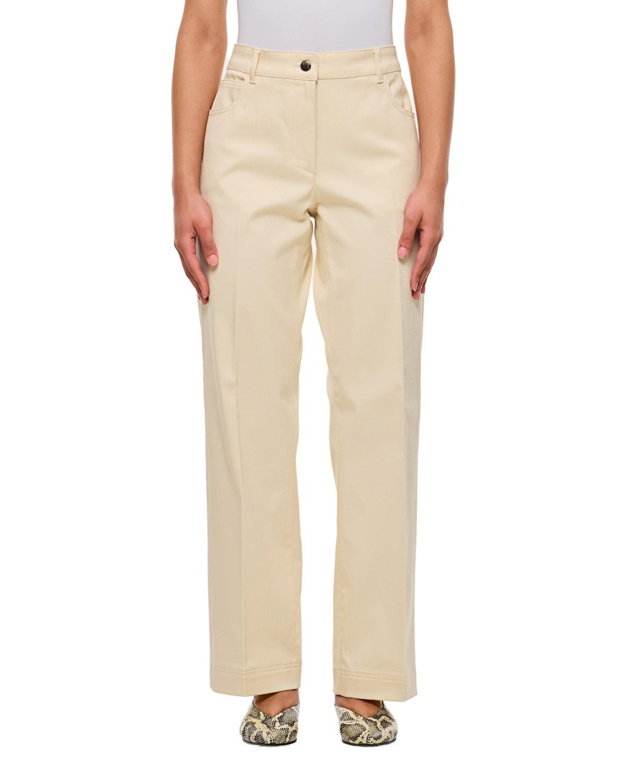 Moncler Cream Straight-Leg Trousers With Classic Detailing