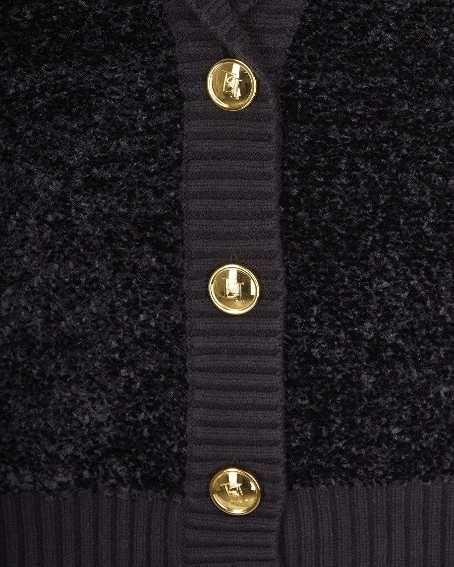 Elisabetta Franchi Black Bouclé Chenille Cardigan