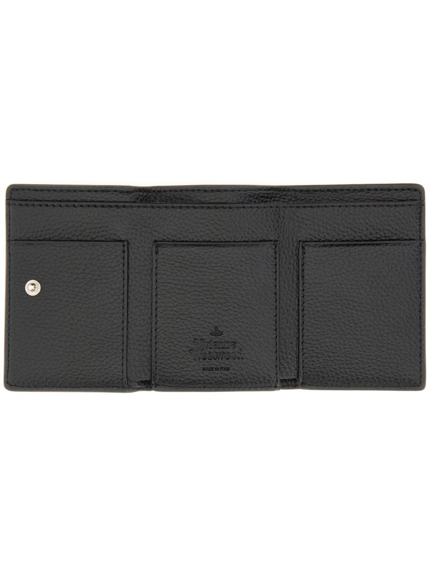 Vivienne Westwood Textured Black Flap Purse With Signature Emblem