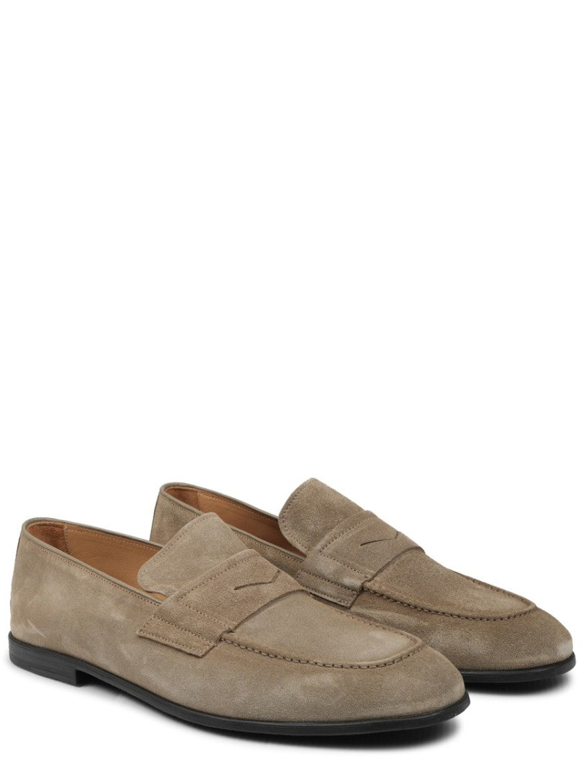 Mille885 Taupe Suede Penny Loafers